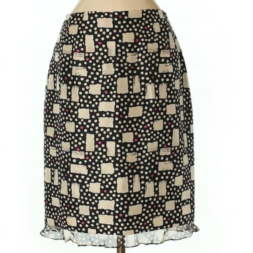 Rickie Freeman for Teri Jon Black & Cream Polka Dot Square 100% Silk Skirt Sz 6